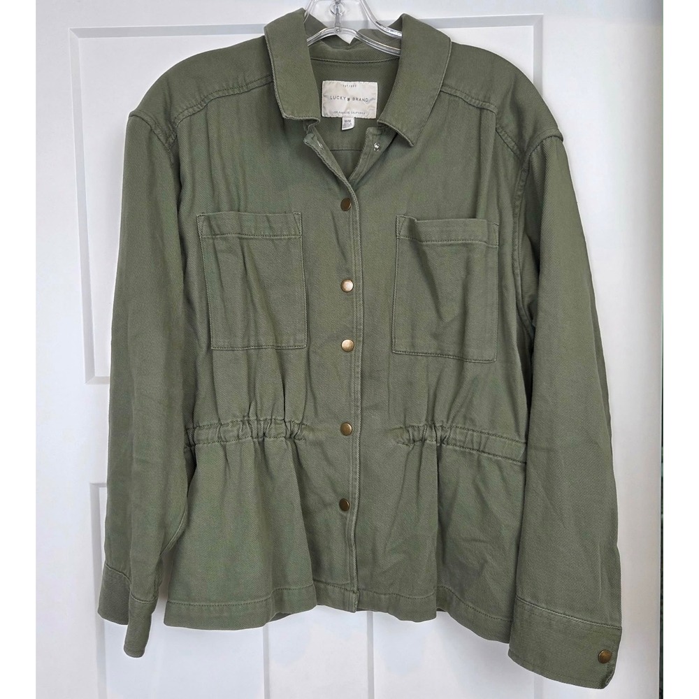 Lucky Brand Olive Green Utility Jacket Drawstring Waist Women Size M